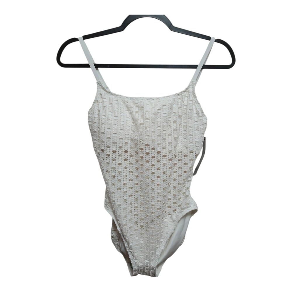 Carmen Marc Valvo Swimsuit Womens Size 10 White Crochet One Piece Scoop Neck NWT